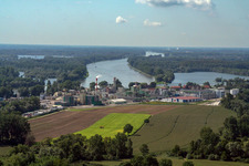 Aerial photograpy of Industry on the Rhine in Lauterbourg in the state Bas-Rhin, France