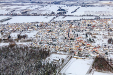 Speckstraße in snow in winter in the district Schaidt in Wörth am Rhein in the state Rhineland-Palatinate, Germany