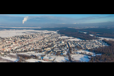 City view from the west in snow in winter in Kandel in the state Rhineland-Palatinate, Germany