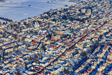 City center from the west in snow in winter in Kandel in the state Rhineland-Palatinate, Germany