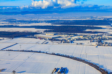 Horst industrial estate from the southeast in snow in winter in the district Minderslachen in Kandel in the state Rhineland-Palatinate, Germany