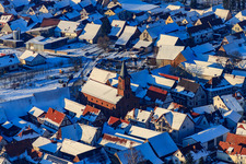 Protest. Church in the snow in winter in Steinweiler in the state Rhineland-Palatinate, Germany