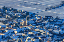 Protestant Church Mörzheim in snow in winter in the district Mörzheim in Landau in der Pfalz in the state Rhineland-Palatinate, Germany