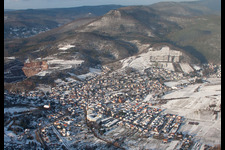 Aerial view of Winterly Town View of the streets and houses of the residential areas in Albersweiler in the state Rhineland-Palatinate