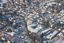 Aerial photograpy of Winterly Town View of the streets and houses of the residential areas in Albersweiler in the state Rhineland-Palatinate