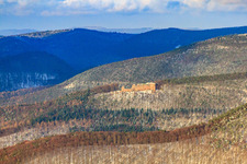 Neuscharfeneck castle ruins in winter with snow in Ramberg in the state Rhineland-Palatinate, Germany