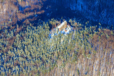 Großer Hahnstein in winter with snow in Waldrohrbach in the state Rhineland-Palatinate, Germany