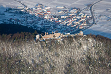 Oblique view of Ruins and vestiges of the former castle and fortress Burgruine Madenburg in Eschbach in the state Rhineland-Palatinate