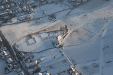 Aerial view of Dionisius Chapel in winter in the district Gleiszellen in Gleiszellen-Gleishorbach in the state Rhineland-Palatinate, Germany