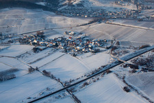 Aerial view of In winter in the district Oberhofen in Pleisweiler-Oberhofen in the state Rhineland-Palatinate, Germany
