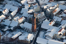 Aerial view of In winter/snow in the district Drusweiler in Kapellen-Drusweiler in the state Rhineland-Palatinate, Germany