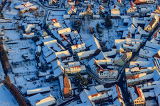 Protest. Church in winter with snow in the district Kapellen in Kapellen-Drusweiler in the state Rhineland-Palatinate, Germany