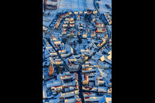 Protest. Church and Wassergassse x upper main street in winter with snow in the district Kapellen in Kapellen-Drusweiler in the state Rhineland-Palatinate, Germany