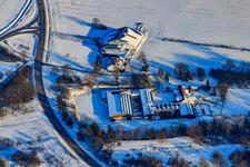Riding stable in snow in winter in Hagenbach in the state Rhineland-Palatinate, Germany