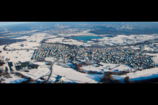Wintry snowy Panoramic perspective Town View of the streets and houses of the residential areas in Hagenbach in the state Rhineland-Palatinate, Germany