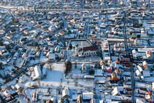 Wintry snowy Town View of the streets and houses of the residential areas in Mothern in Grand Est, France
