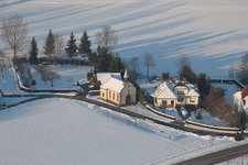 Bird's eye view of In winter when there is snow in Neewiller-près-Lauterbourg in the state Bas-Rhin, France