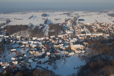 Drone image of In winter when there is snow in Neewiller-près-Lauterbourg in the state Bas-Rhin, France