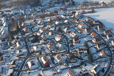 Aerial photograpy of In winter when there is snow in Neewiller-près-Lauterbourg in the state Bas-Rhin, France