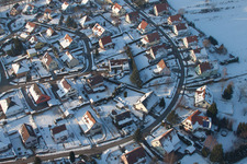 Oblique view of In winter when there is snow in Neewiller-près-Lauterbourg in the state Bas-Rhin, France