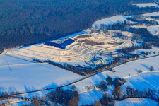 Oblique view of District landfill in snow in winter in Berg in the state Rhineland-Palatinate, Germany