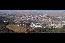 Panoramic perspective Sports facility grounds of the Arena stadium Waldstadion in Herxheim bei Landau (Pfalz) in the state Rhineland-Palatinate, Germany