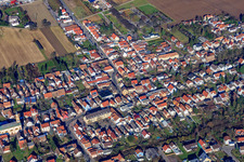 Aerial view of Main Street in Lingenfeld in the state Rhineland-Palatinate, Germany
