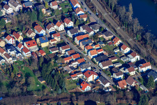 Aerial view of Rheinfeldstr in Lingenfeld in the state Rhineland-Palatinate, Germany