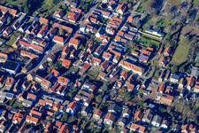 Aerial view of Altspeyerer Straße in Lingenfeld in the state Rhineland-Palatinate, Germany