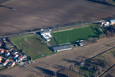Aerial photograpy of TuS 1914 eV sports field in the district Mechtersheim in Römerberg in the state Rhineland-Palatinate, Germany