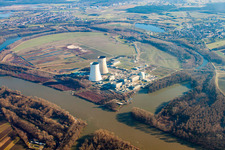 Nuclear power plant in Philippsburg in the state Baden-Wuerttemberg, Germany seen from above