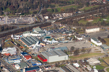Aerial photograpy of Outdoor exhibition of airplanes and ships in the Technical Museum Speyer in Speyer in the state Rhineland-Palatinate, Germany