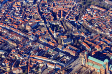 Aerial view of Maximilianstraße from the cathedral to the Altpörtel in Speyer in the state Rhineland-Palatinate, Germany