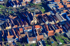Aerial view of Protestant Church Zeiskam in Zeiskam in the state Rhineland-Palatinate, Germany