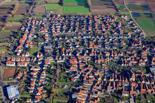 Aerial view of View of the town from the west in Zeiskam in the state Rhineland-Palatinate, Germany
