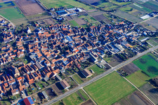 Aerial photograpy of View of the town from the west in Zeiskam in the state Rhineland-Palatinate, Germany