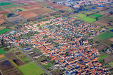 Aerial photograpy of View of the town from the southwest in Zeiskam in the state Rhineland-Palatinate, Germany