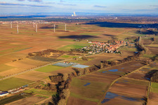 Aerial photograpy of Village view from the southwest in Herxheimweyher in the state Rhineland-Palatinate, Germany