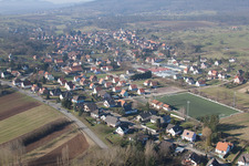 Aerial view of Preuschdorf in the state Bas-Rhin, France
