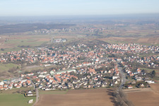 Aerial view of Soultz-sous-Forêts in the state Bas-Rhin, France