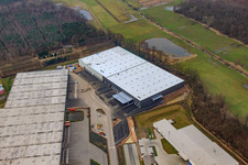 Drone recording of Horst industrial estate, 3rd construction phase for STS Group in the district Minderslachen in Kandel in the state Rhineland-Palatinate, Germany