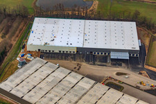 Horst industrial estate, 3rd construction phase for STS Group in the district Minderslachen in Kandel in the state Rhineland-Palatinate, Germany from the drone perspective