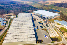 Oblique view of Horst industrial estate, 3rd construction phase for STS Group in the district Minderslachen in Kandel in the state Rhineland-Palatinate, Germany