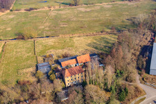 Drone image of Barthelsmühle in the district Minderslachen in Kandel in the state Rhineland-Palatinate, Germany