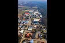 Aerial view of Am Gäxwald industrial estate from the west in Herxheim bei Landau in the state Rhineland-Palatinate, Germany