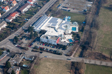 Aerial view of La-Ola fun pool in the district Queichheim in Landau in der Pfalz in the state Rhineland-Palatinate, Germany