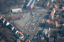 Market square, setup of the carnival parade in Landau in der Pfalz in the state Rhineland-Palatinate, Germany
