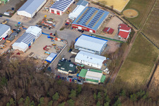 Am Gäxwald industrial park with transparent packaging Weber GmbH, REGAB GmbH civil engineering and Feinwerk precision and measuring technology GmbH & Co. KG in Herxheim bei Landau in the state Rhineland-Palatinate, Germany from above
