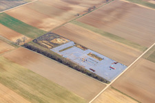 Aerial photograpy of Construction site for test drilling for geothermal energy in Rülzheim in the state Rhineland-Palatinate, Germany