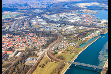 Aerial view of Germersheim Rhine bridges in Germersheim in the state Rhineland-Palatinate, Germany